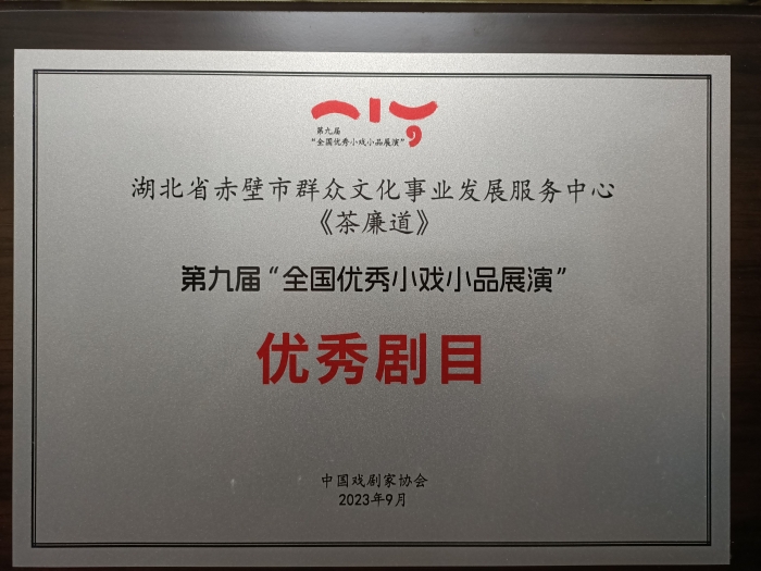 第九届全国优秀小戏小品展演优秀剧目奖牌