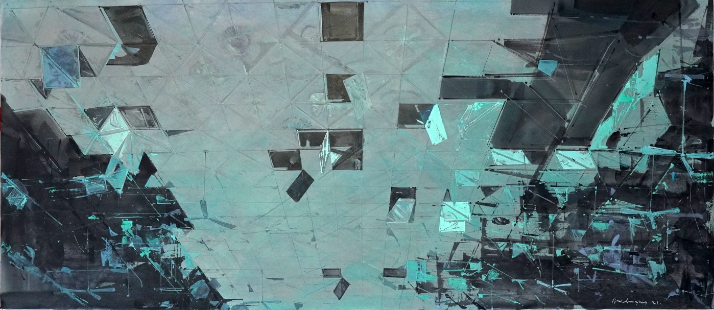 19.《谢幕》，70cm×160cm，纸本水彩，2021